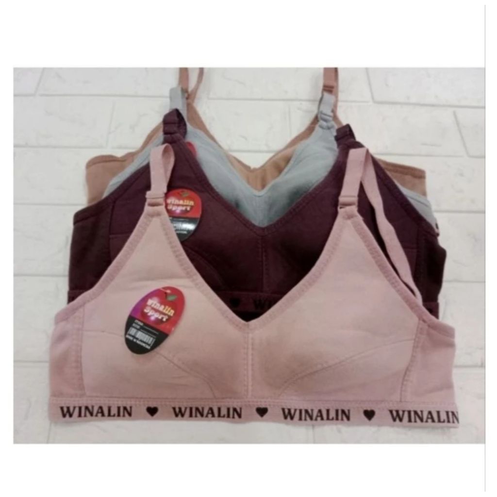 Paket 6pcs Bh sport wanita dewasa motif polos tanpa kawat dan busa tipis ukuran 34-42