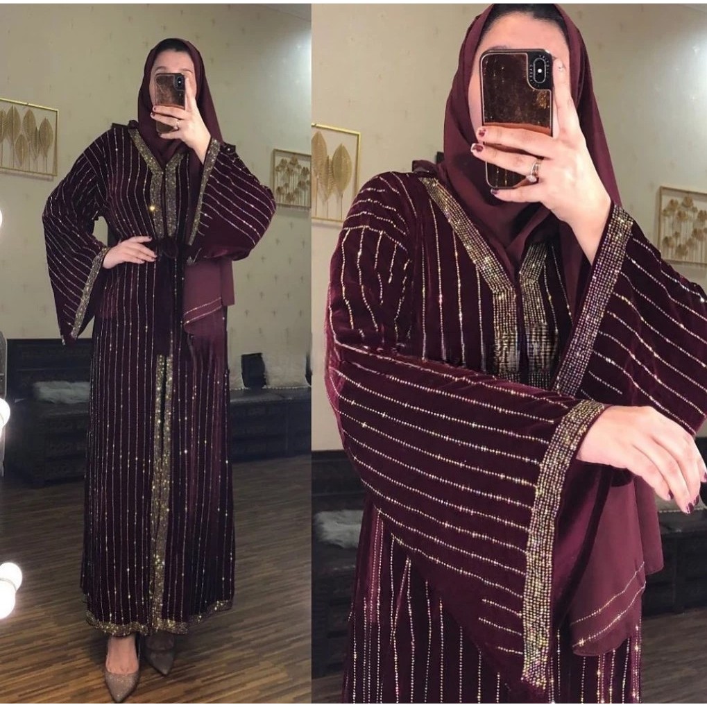 READY STOCK ABAYA DUBAI/ ABAYA MURAH/ GAMIS LEBARAN VELVET IMPORT