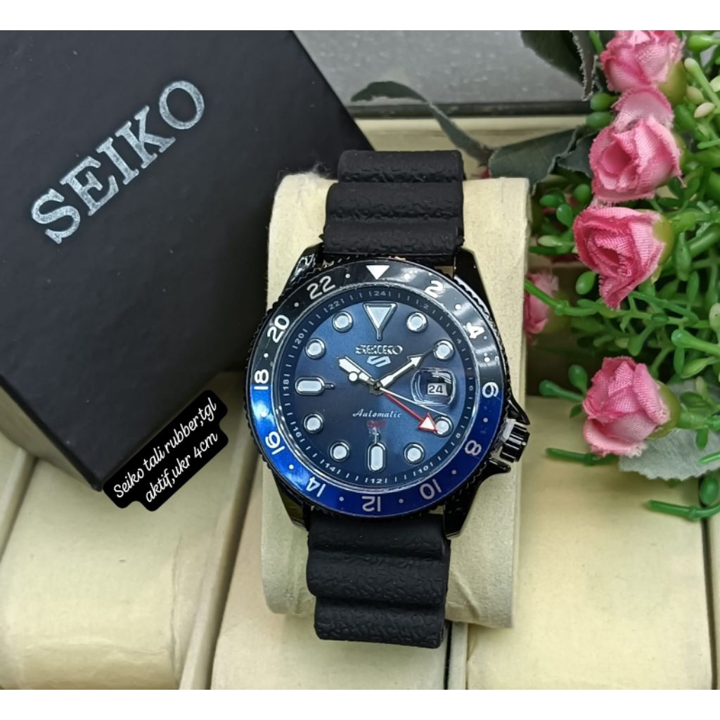 Jam Tangan Pria SEIKO Original Analog Tggl Aktif Tali Rubber Karet Water Resistant