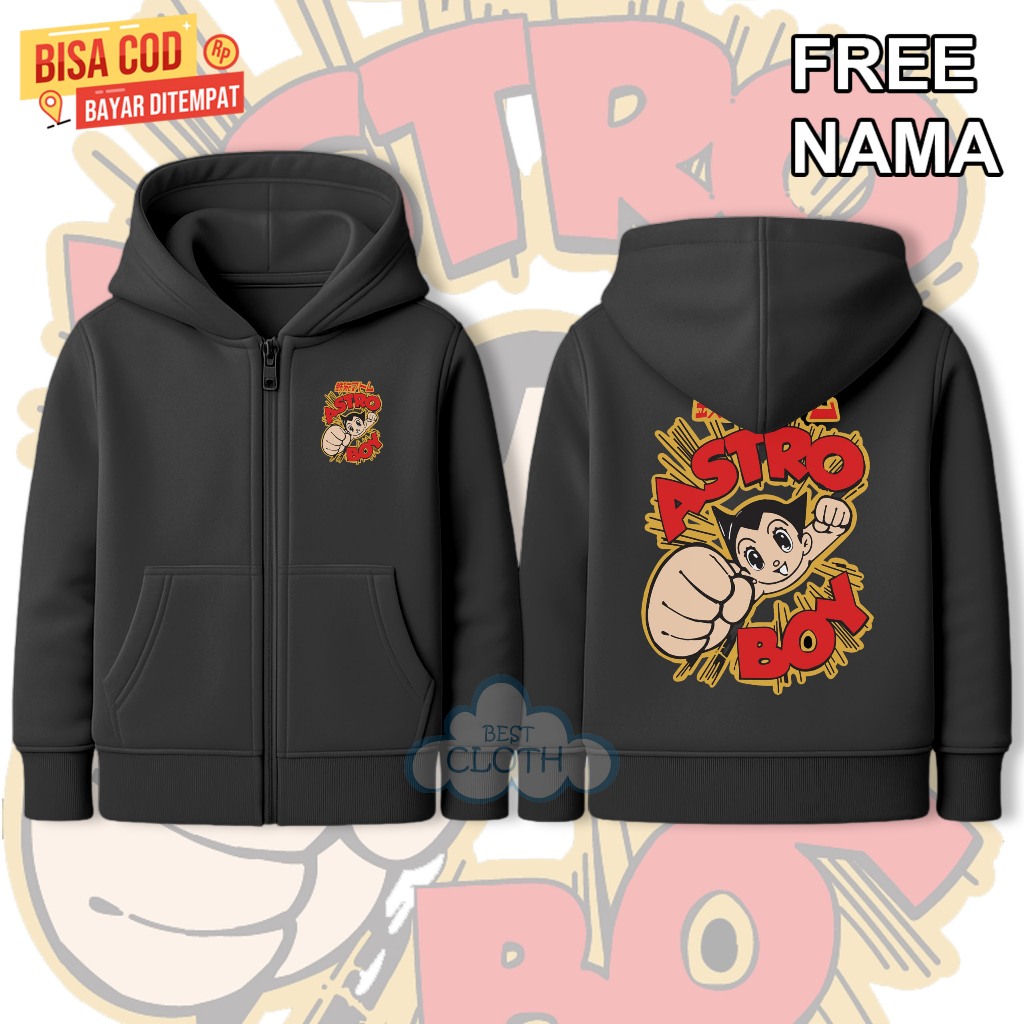 Jaket Hoodie Zipper Anak - Astro Boy - Unisex - Free Nama