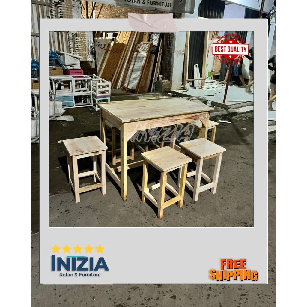 (Ready stok) set Meja kursi makan kayu mahoni