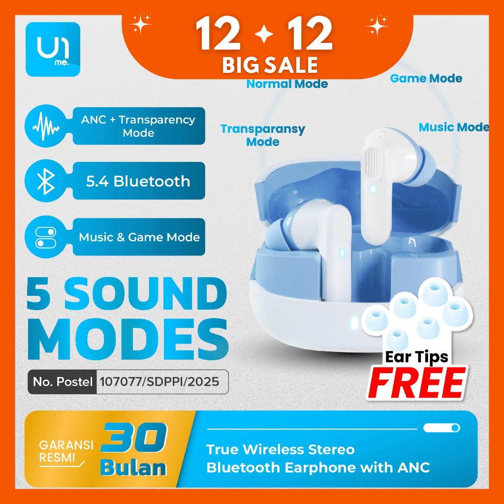 U1me. Space Pro TWS Earphone Bluetooth 5.4 ANC Mode, Transparency Mode, Music Mode, Gaming Mode Earb