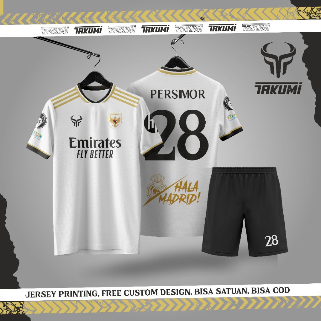 Satu stel Jersey printing celana warna PUTIH atau HITAM Jersey mini soccer, Jersey untuk fans real M