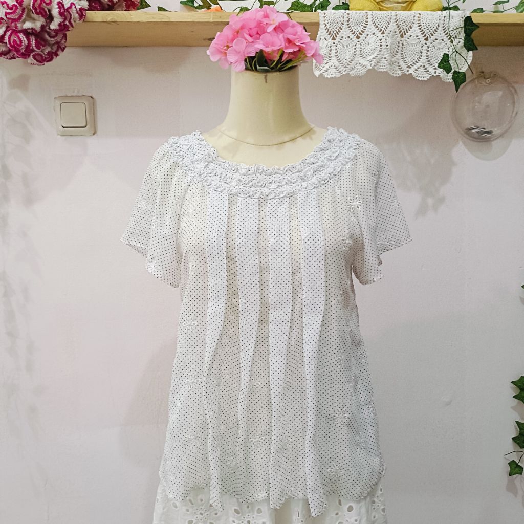 Atelier Canbas Polkadot Chiffon Top — Mori Girl White