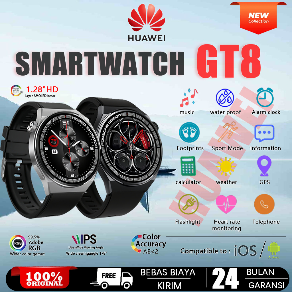 [NEW][100% Asli Garansi 24 bulan][COD] HUAWEI Smart Watch GT8  Monitor Detak Jantung Dust Resistant 