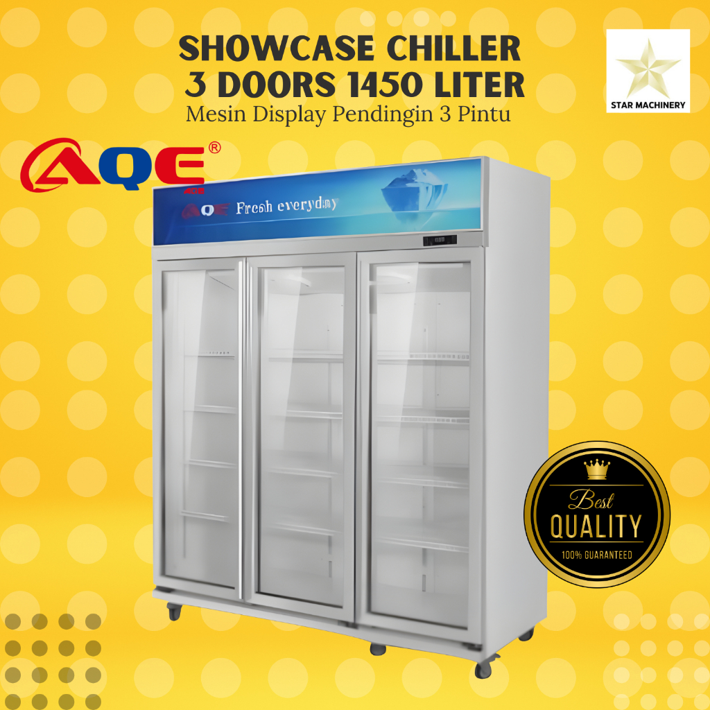 AQE Showcase Chiller 3 Pintu anti embun - Mesin Pendingin Display 3 Pintu