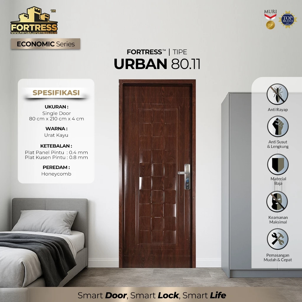 Pintu Baja Fortress URBAN 80.11 Pintu Besi/Pintu Rumah (Fullset Kusen Handel)