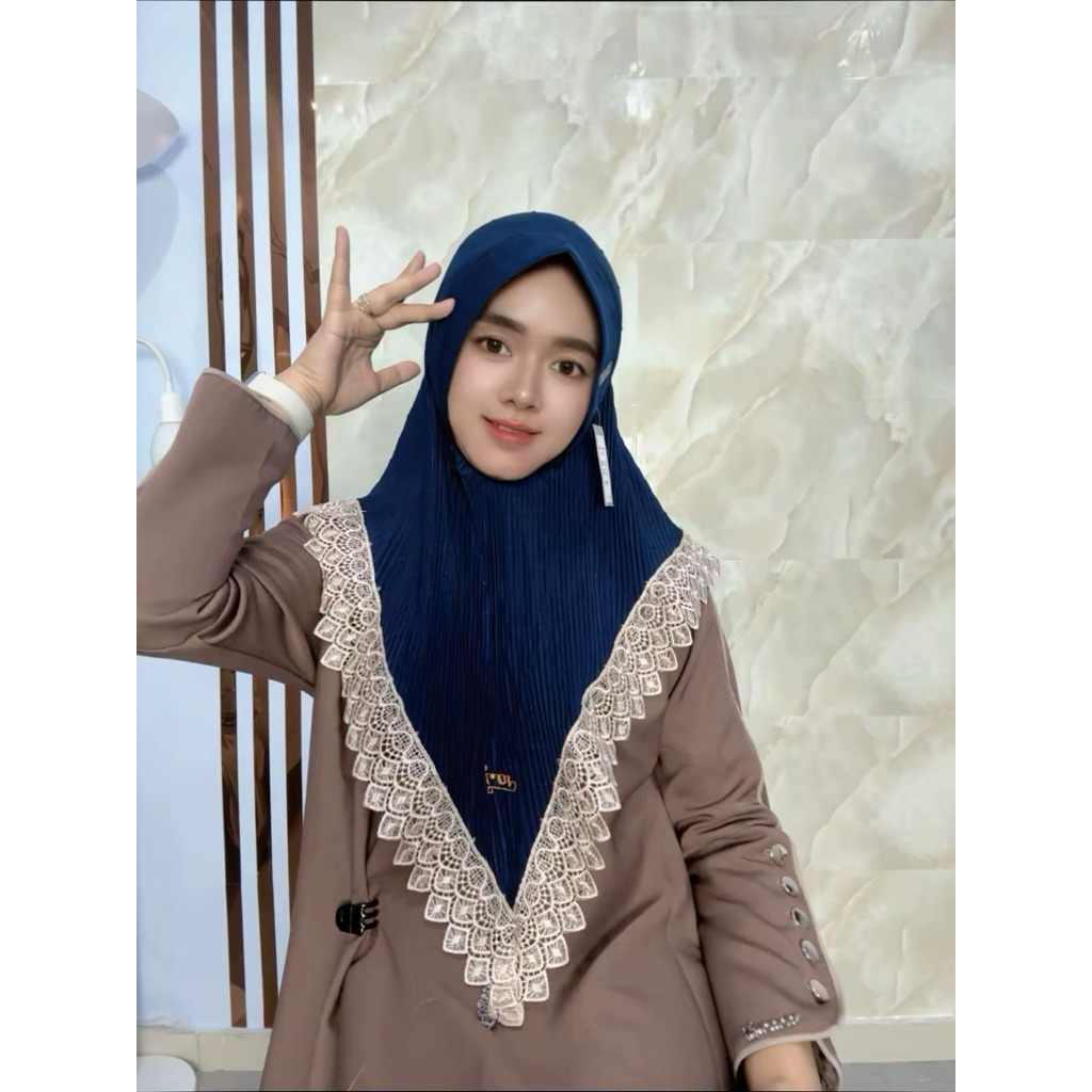 803 FERA Jilbab Doa Ibu Renda  Plisket Jersey Casandra New/Hijab Doi Ori By Bunyamin