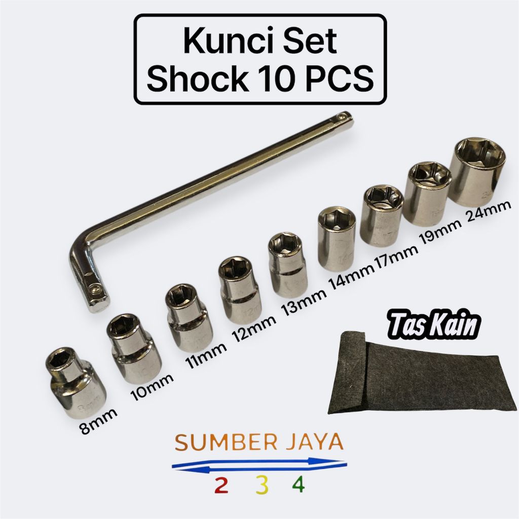 Mata Kunci Sock set 1/2" 9 PCS Plus STANG Dan TAS KAIN Socket Wrench Mata Kunci sok set Socket 8 - 2