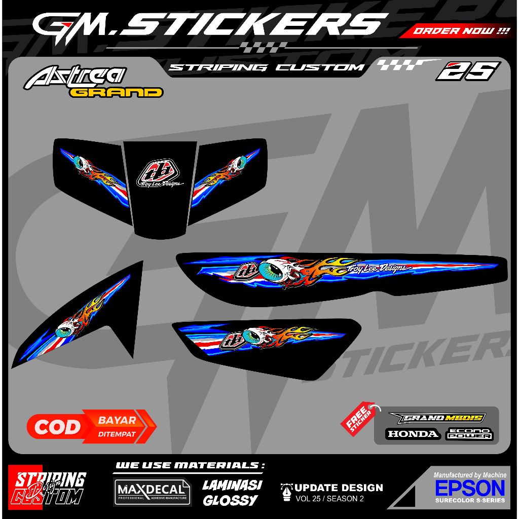 STRIPING STIKER ASTREA GRAND GRAND BULUS GRAND SABIT ARAI TROY LEE DESIGN K149
