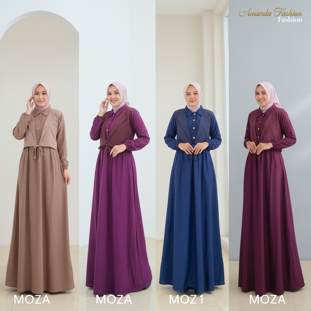 Gamis Amanda Mozza Rayon Twill Premium Mix Bugatti Salur Jas Cardigan (Free Pouch, Goodie Bag)