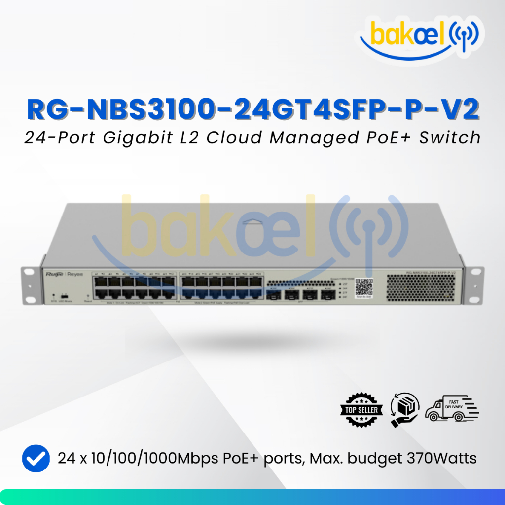 RG-NBS3100-24GT4SFP-P-V2 (24-Port Gigabit Layer 2 Cloud Managed PoE+ Switch, with 4 x SFP ports)
