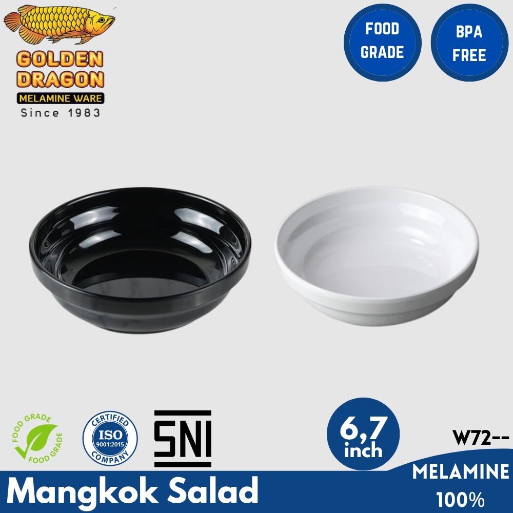 Piring Mangkok Besar Lebar Melamin Porselen Mengkilap Hitam Putih Tebal Murah Anti Pecah Tahan Panas