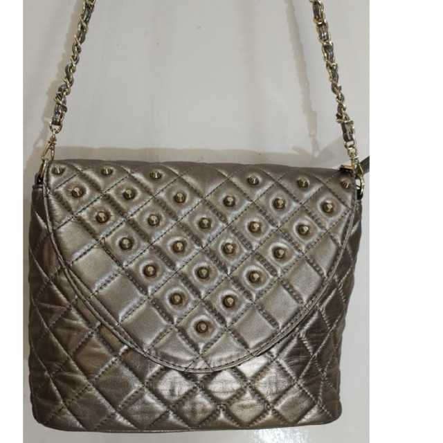 Tas fashion kulit gold metallic