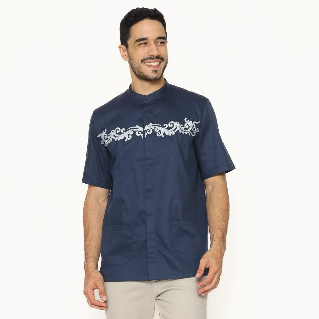 Baju Koko Pria Lengan Pendek Bordir Modern branded