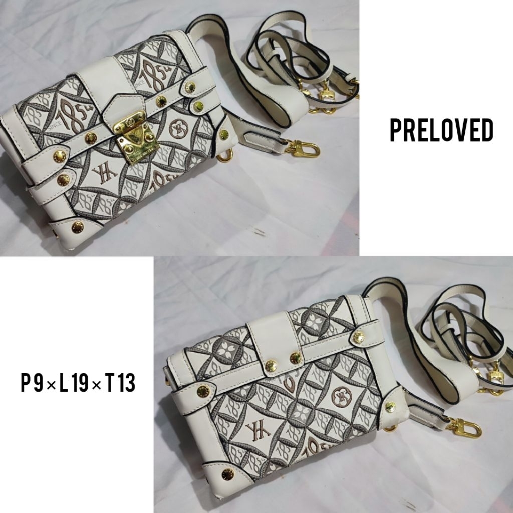 Preloved Sling Bag Fashion Tabung Putih Bordir