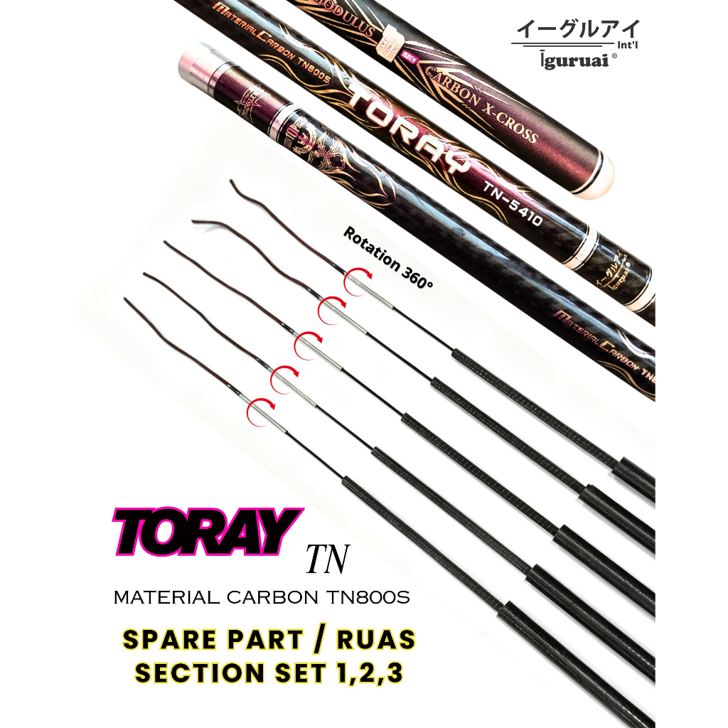 Sparepart Joran TORAY TN - Ruas Carbon TN800S | Section 1-2-3 | Ujung Joran / Cadangan Joran
