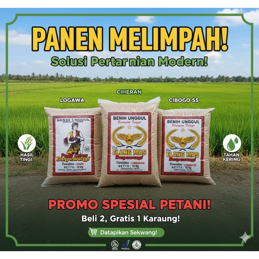 (10kg) BENIH PADI inpari 32, logawa, cibogo, ciherang. andalan petani  bibit  berkualitas 100%