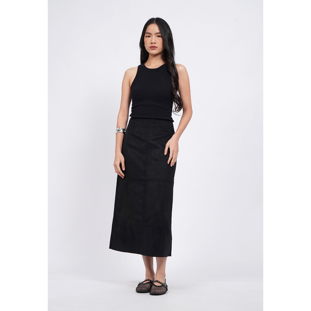 Executive Textured A-Line Midi Skirt Black