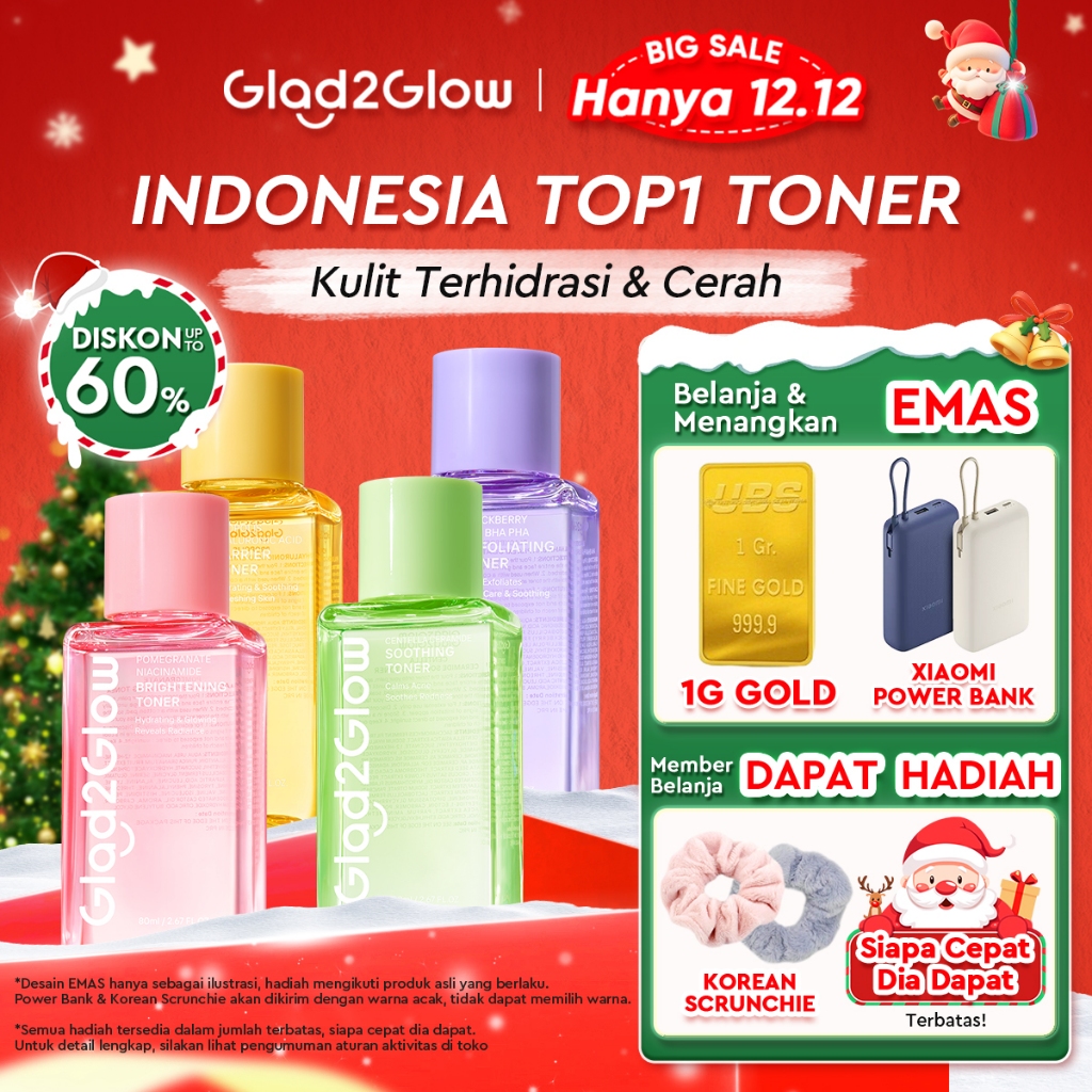 Glad2Glow Toner Complete Series - Brighten/Acne Toner/Barrier/Exfoliating toner-Skincare toner badan