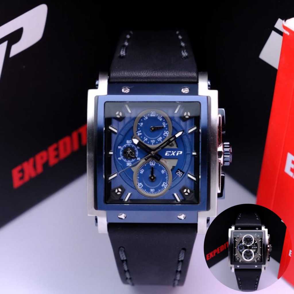 Jam tangan pria wanita expedition e 6731 stainless steel & leather original