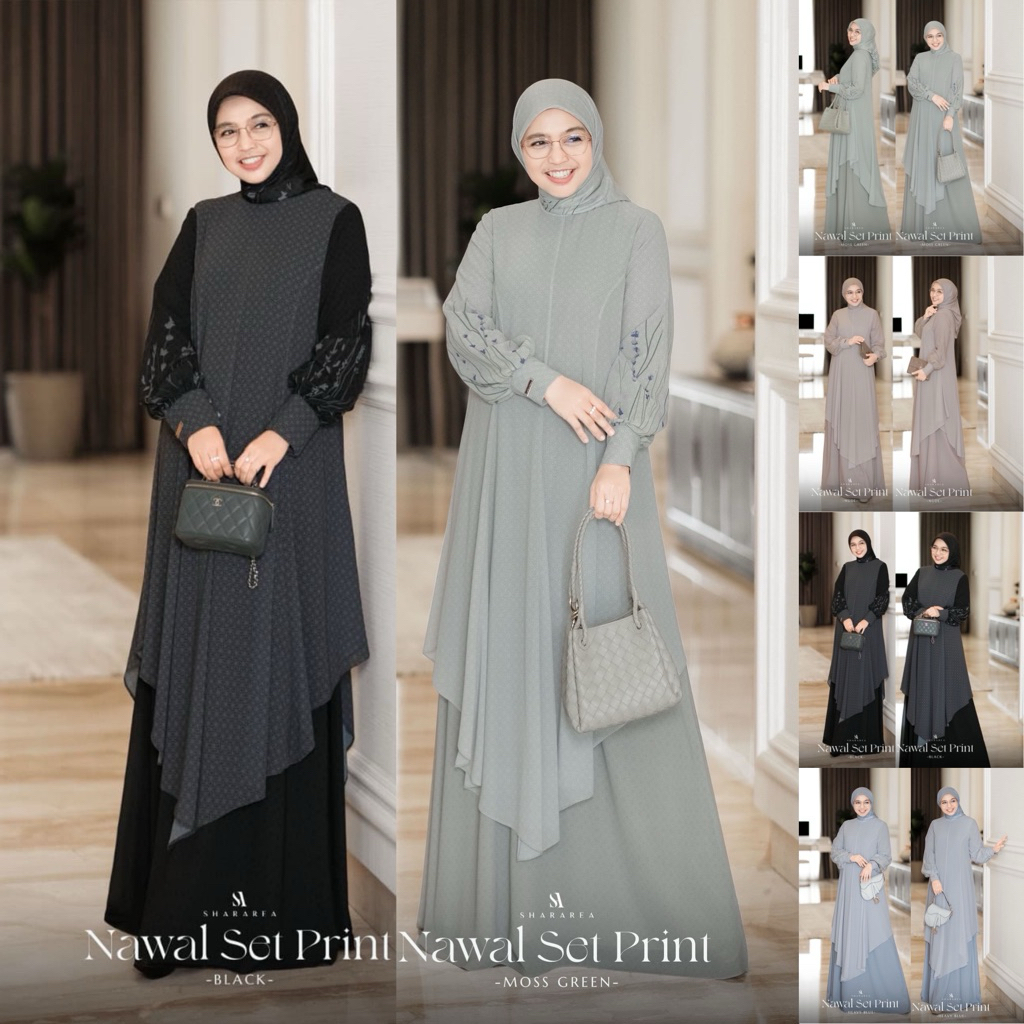 Nawal Set Print by Shararea | Dress Set Scarf