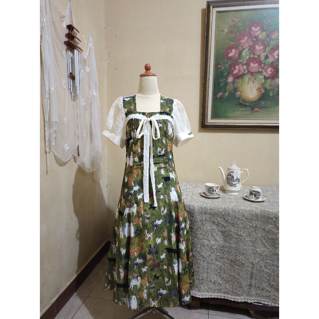 Mori kei animal bohemian vintage cottagecore kawaii coquette green dress