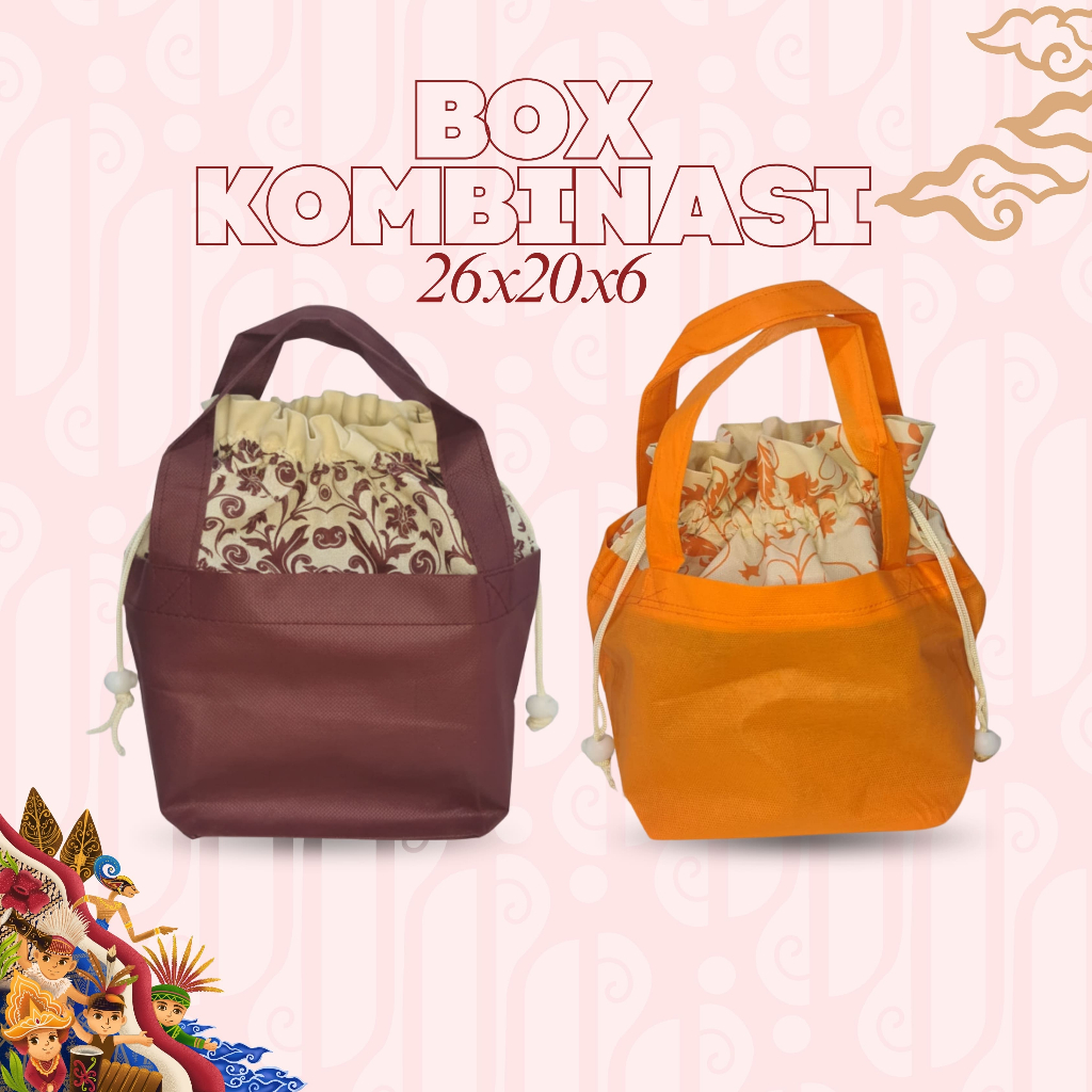 Tas Serut Motif Batik Goodie Bag Souvenir Aqiqah Khitan | Tas Kombinasi Spunbond Kotak Nasi Box