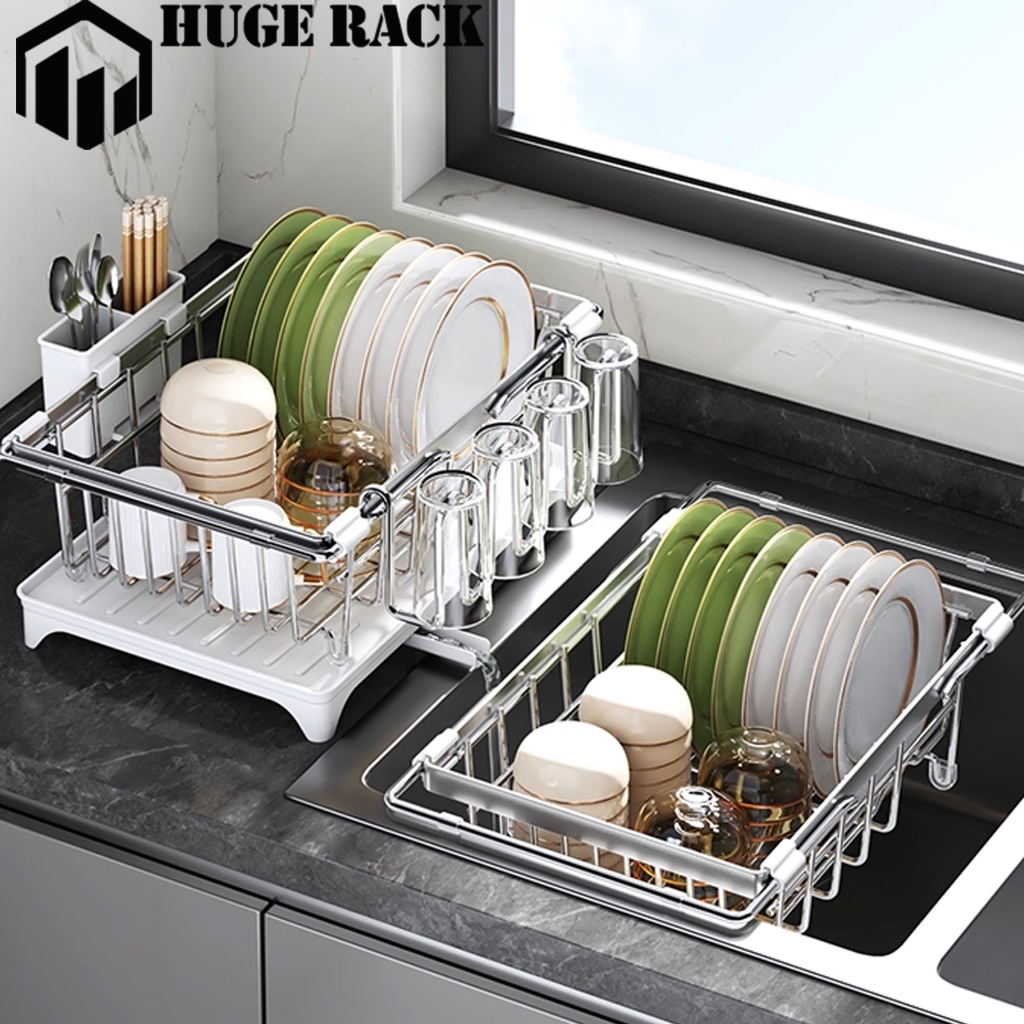 SUS 304 Rak Cuci Piring Dapur Stainless Steel Rak Piring Wastafel Multifungsi Rak Pengering Piring P