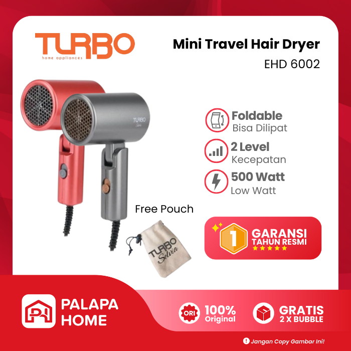 Turbo Mini Travel Hair Dryer Selvia Bisa Dilipat Pengering Rambut Kecil Traveling Low Watt EHD 6002