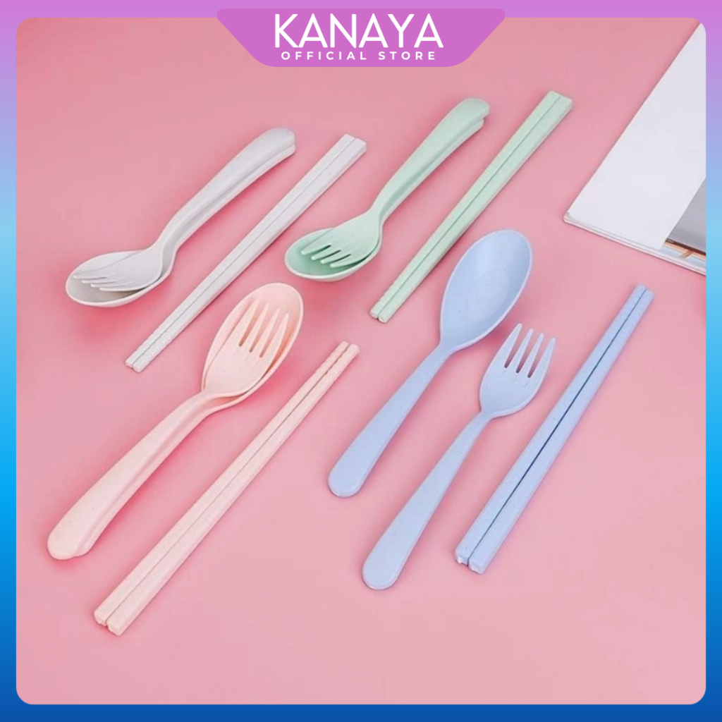 [Ada Harga Grosir] KANAYA Sendok Set Jerami Alat Makan / Souvenir Korean Sumpit Garpu Unik / Kado Cu