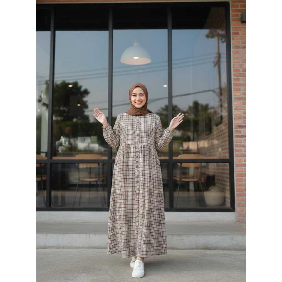 GAMIS KATUN HARUKA KOTAK KOTAK EINA DRESS/GAMIS KATUN KOTAK KOTAK TERBARU WANITA MUSLIMAH