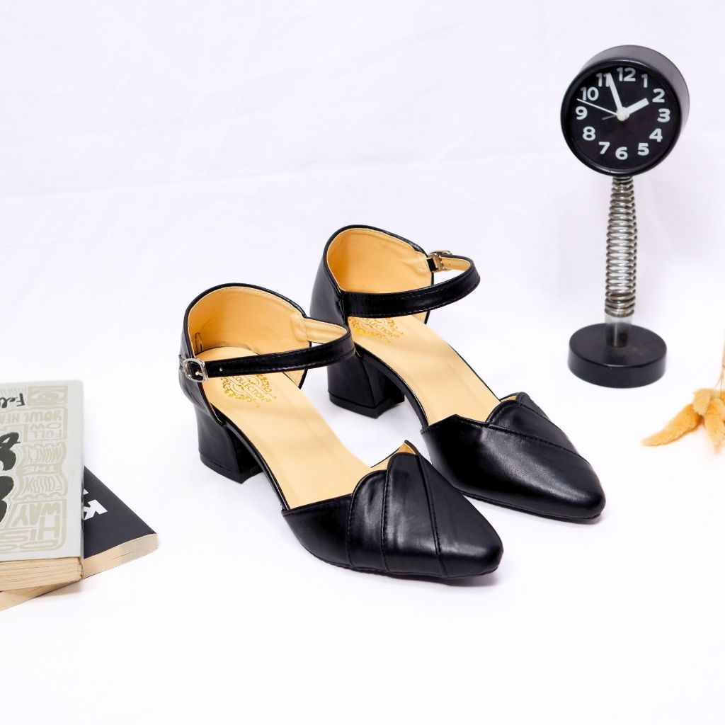 ALVIRA SHOES Sandal Heels Wanita Hak Chunky 5cm Simple Polos Wisuda Kondangan Ootd Elegan SPT 015
