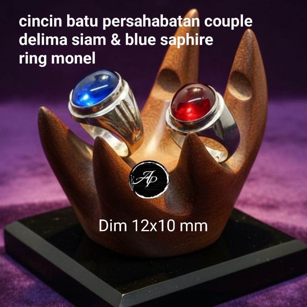 cincin batu persahabatan couple merah delima siam & blue saphire ring monel