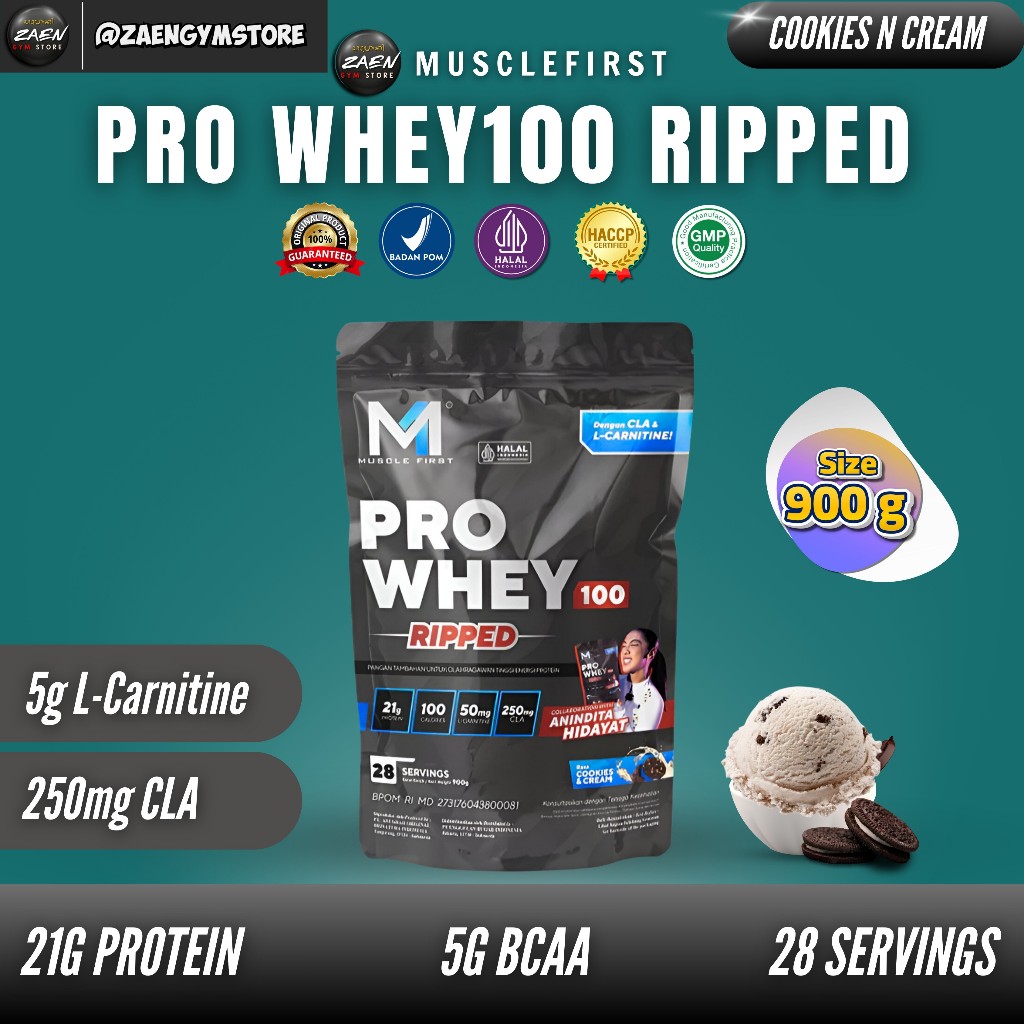 M1 MuscleFirst Pro Whey 100 RIPPED 2 Lbs 900 Gram Whey Protein + CLA & L Carnitine