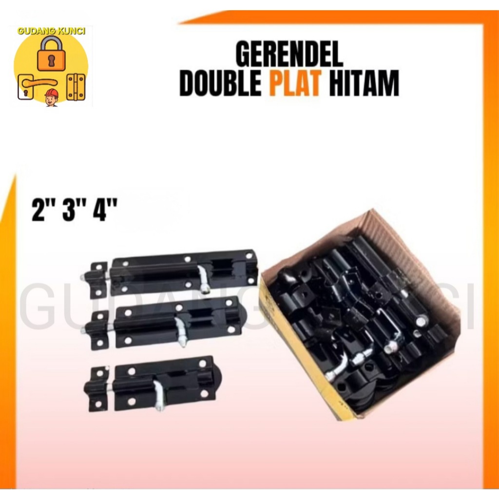 Grendel double plat / Grendel hitam / Grendel pintu hitam / Grendel slot pintu dan jendela Ready uku