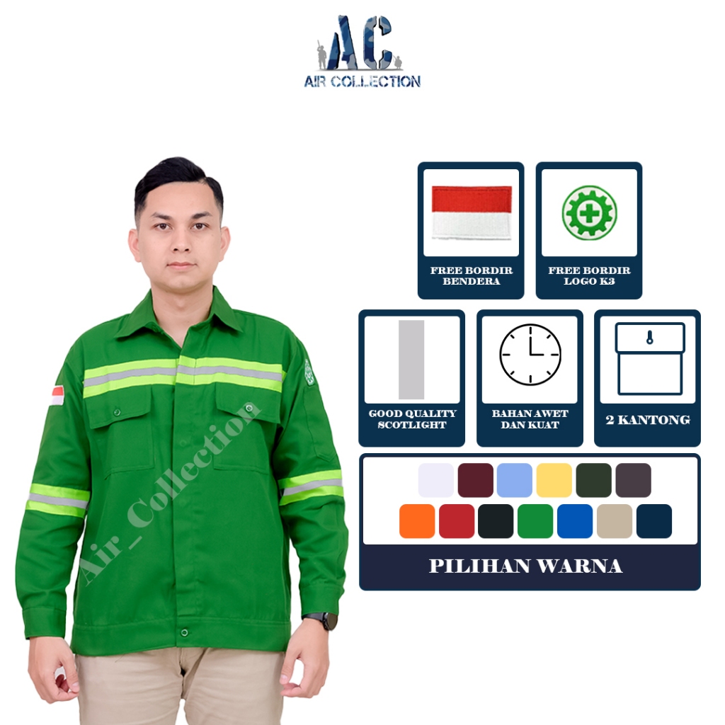 AC - Baju safety lengan panjang seragam kerja proyek kemeja safety premium