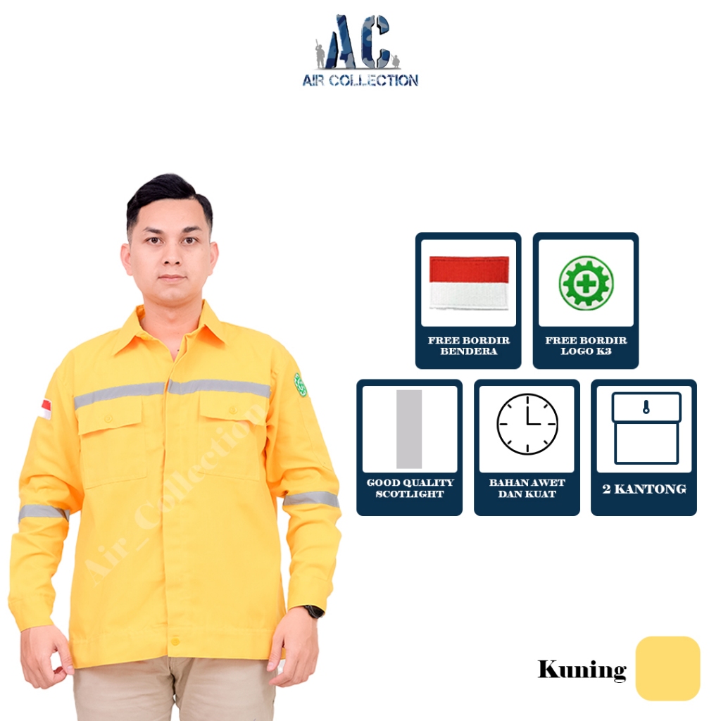 Baju safety lengan panjang seragam kerja proyek kemeja safety premium