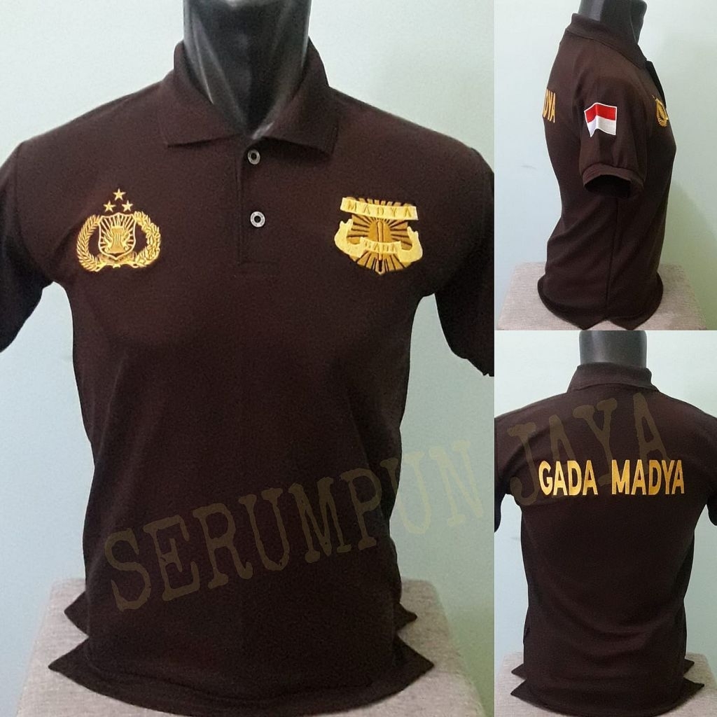 KAOS GADA MADYA TERBARU COKLAT FULL BORDIR - KAOS KERAH GADA MADYA TEBARU BORDIR - KAOS GADA MADYA C
