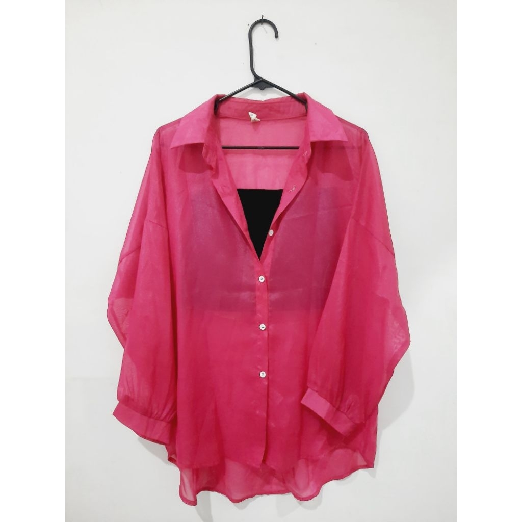 Outer Kemeja Oversize Wanita Black Pink