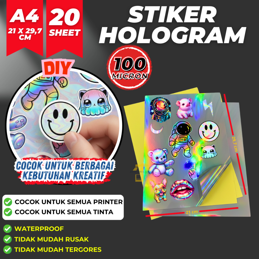 STIKER HOLOGRAM A4 INKJET ISI 20 LEMBAR WATERPROOF /STICKER HOLOGRAM UKURAN A4 ANTI AIR