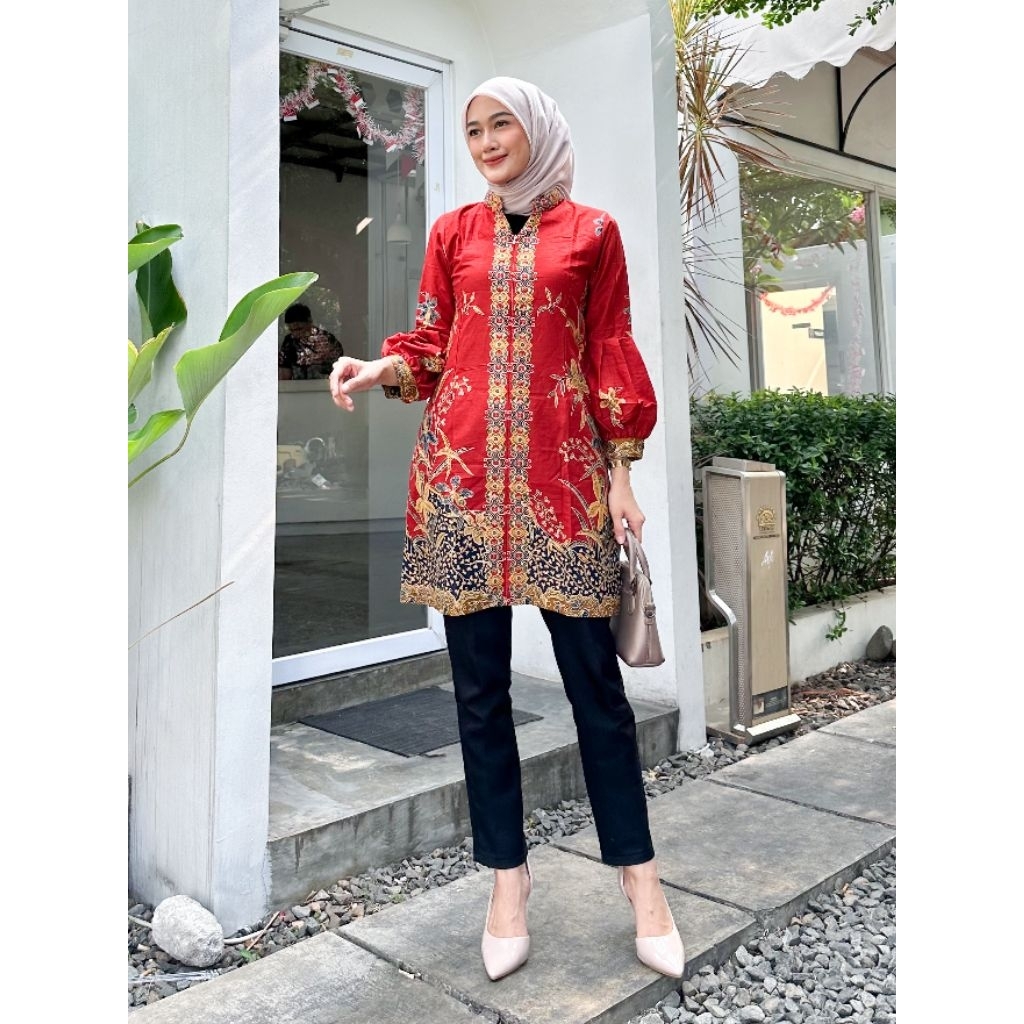 TUNIK BATIK I BAJU BATIK WANITA IlATASAN BATIK // BAJU ATASAN KANTOR // ATASAN BAJU SERAGAM GURU PRE