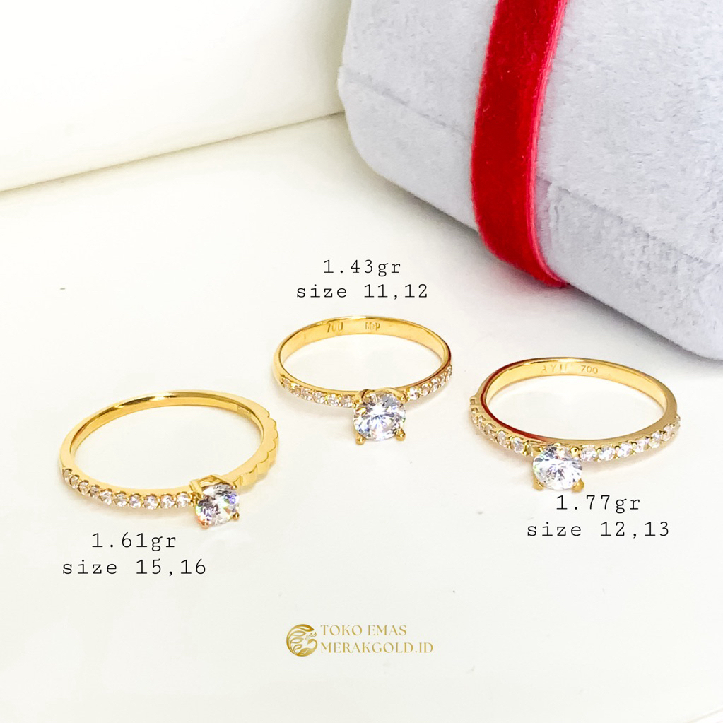 Cincin Emas Mata Satu Solitaire Cincin Diamonds Looks Alike Emas Asli Kadar 700