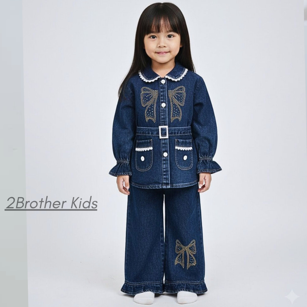 Stelan jeans lengan panjang anak perempuan terbaru 2025 usia 3 - 11 tahun celana kulot skena jeans s