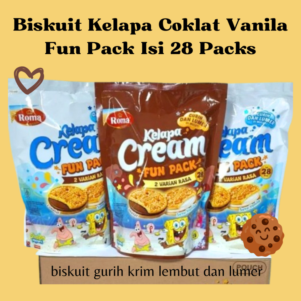 Roma Kelapa Cream FUN PACK ISI 28 PCS - Biskuit Coklat Vanila - Hampers Kekinian