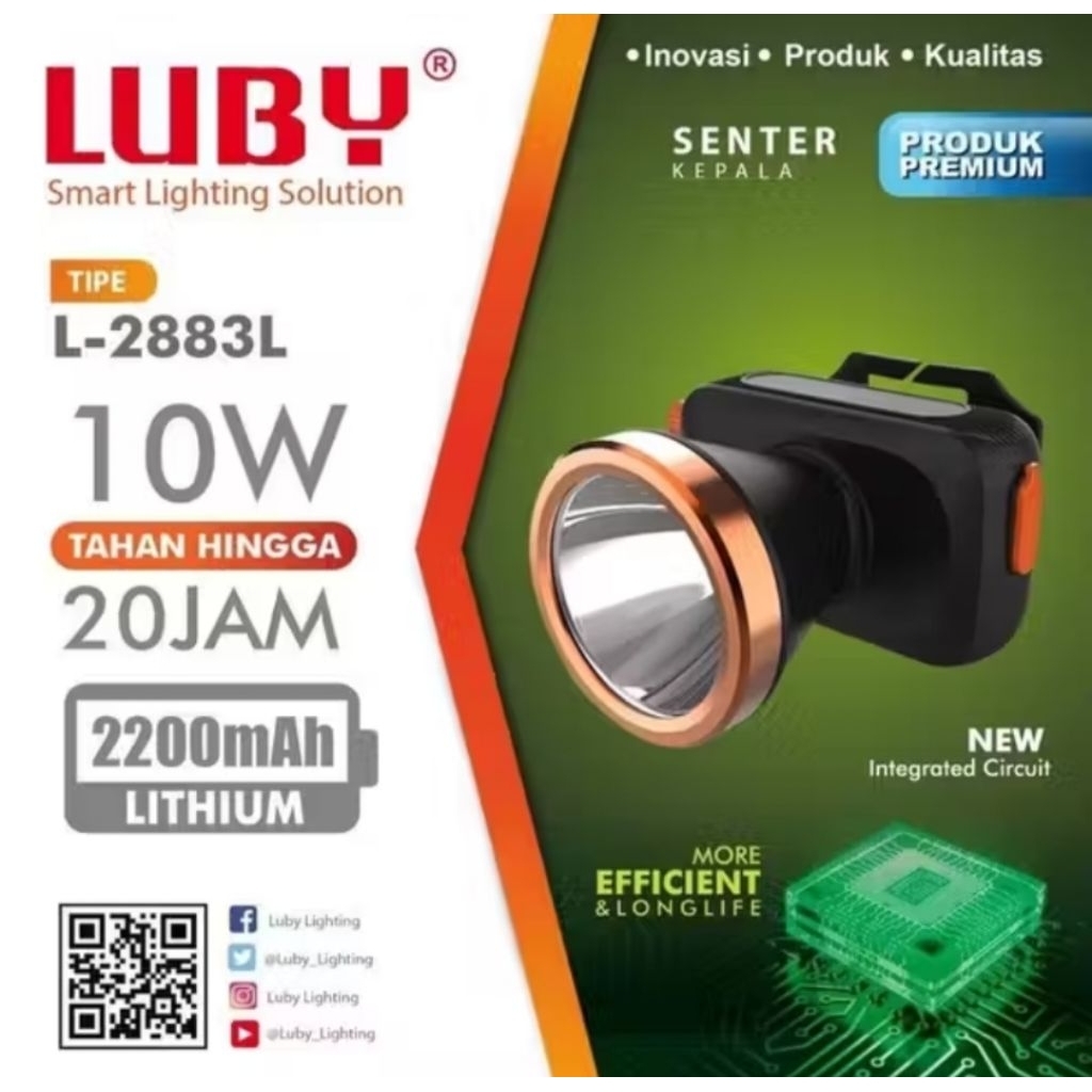 LUBY HEADLAMP L-2883L SENTER KEPALA LUBY 10 WATT