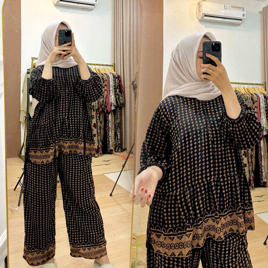 Oneset Safana Rayon Premium Baju Wanita Panjang Tebal Lembut Celana Ibu Muslim