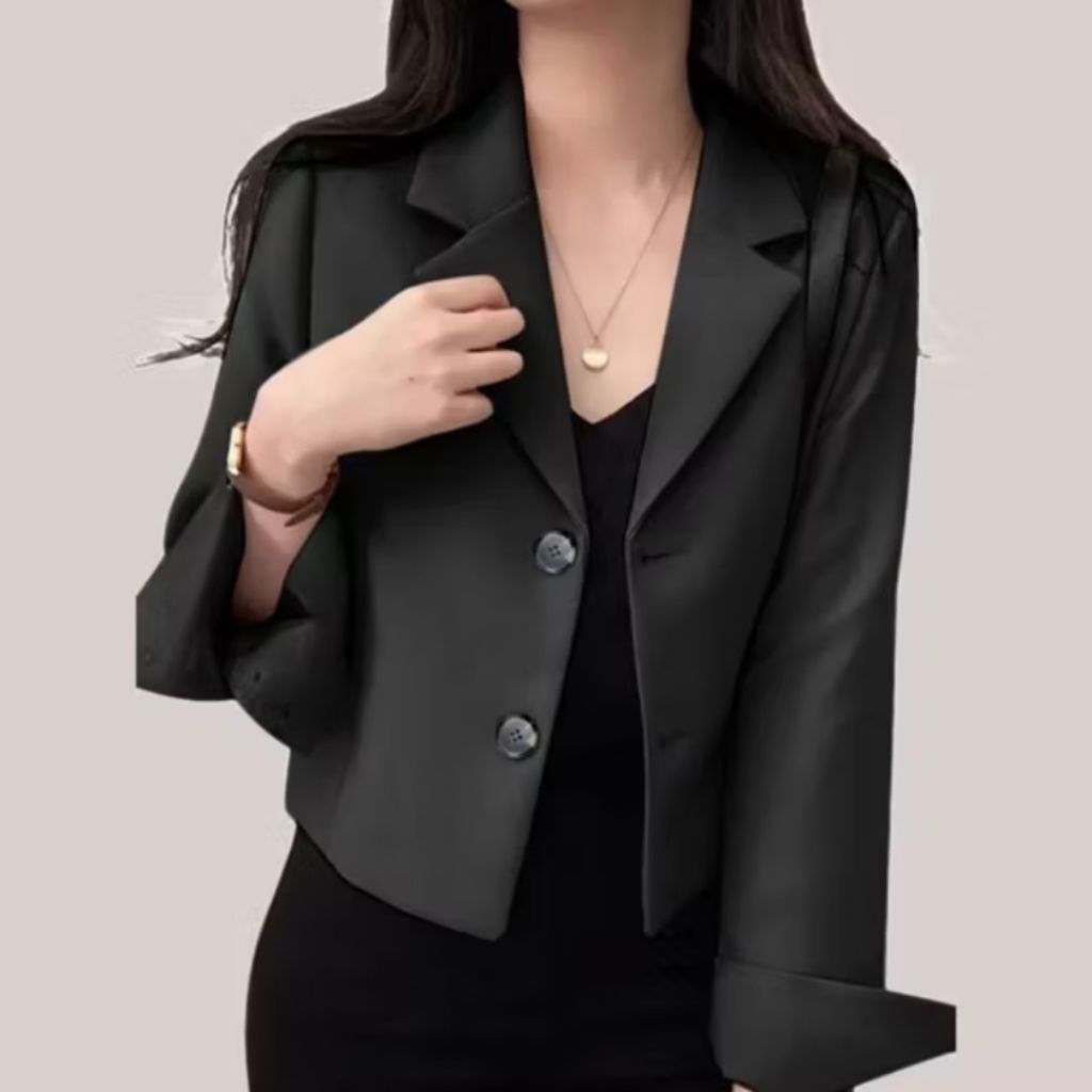 Blazer Wanita Crop High Twist Jas Crop Wanita Hitam