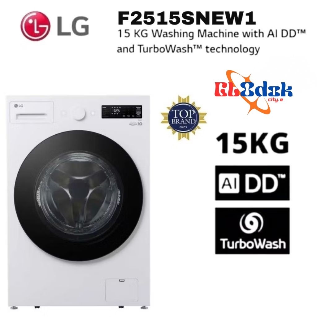 LG Mesin Cuci F2515SNEW1 Front Loading 15 Kg Inverter 1 Tabung Tutup Depan