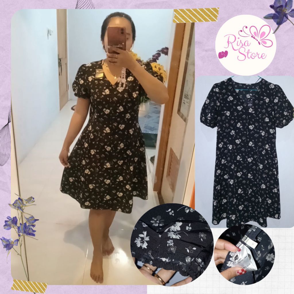 Daster Wanita Dress Floral Bunga GU Premium Adem Nyaman Dipakai Seharian - Risa Store